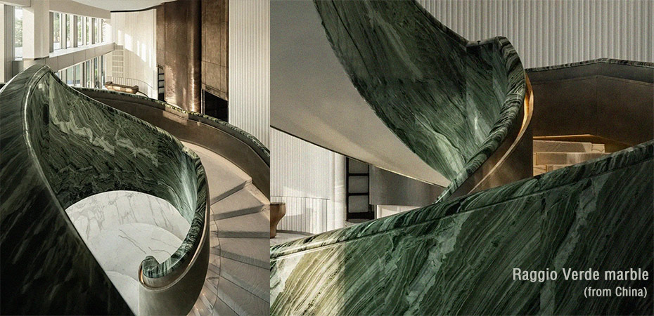 Raggio Verde marble from China staircase