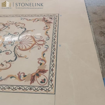 Beige rectangle waterjet marble medallions