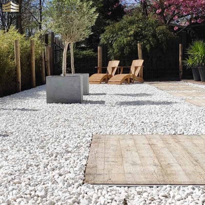 Gardening landscaping white pebble stone