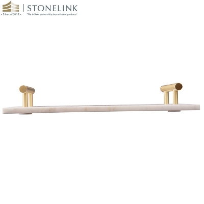 Brass handle rectangular Bianco white marble tray