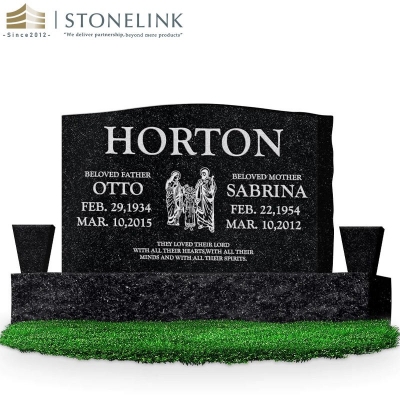 Black granite upright headstone