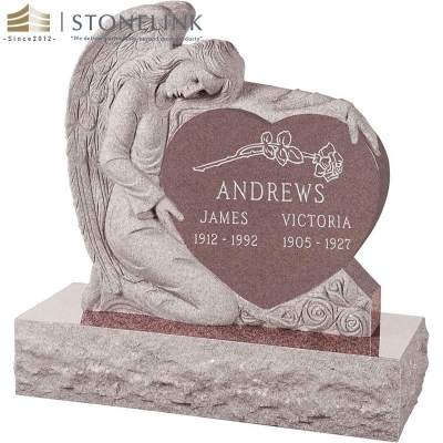 Single angel holding heart granite headstone