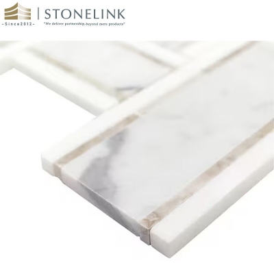 White Carrara and Thasos Gray interlocking marble mosaic