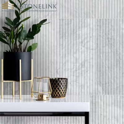 Carrara White honed fluted marble mosaic