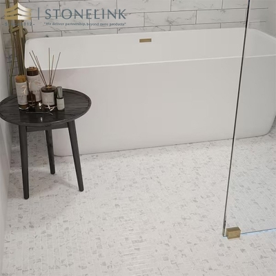 Carrara White squared honed marble mosaic
