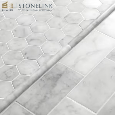 Carrara White honed marble fluted tile trim