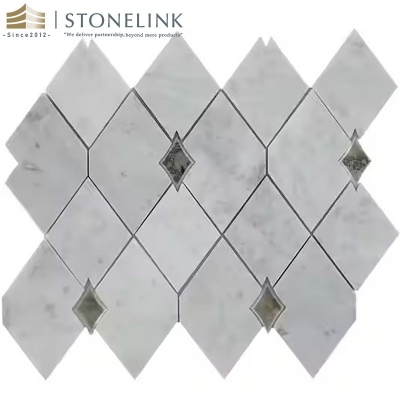 Carrara White polished rhomboic marble mosaic
