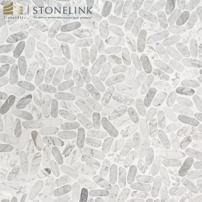Carrara White pebble tumbled marble mosaic